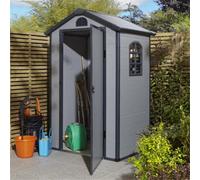 Cheshire 4Ft X 3Ft Deluxe Stratton Plastic Shed Single Door Apex Shed With Foundation Kit - Light Grey