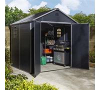 Cheshire 8Ft X 6Ft Deluxe Stratton Plastic Shed Double Door Apex Shed With Foundation Kit - Dark Grey