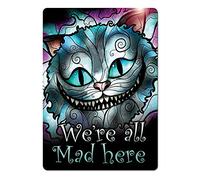 Cheshire Cat"All mad here" Stained Glass Metal Wall Sign Plaque Art Inspirational Alice Wonderland
