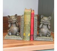 Cheshire Cat Bookends Pair, Solid Resin Grinning Cat Book Ends for Shelves, Heavy Decorative Bookend Set for Bookcase Desk Office, Whimsical Cat Gift, 14 x 11 x 18 cm - Burgess Home & Garden