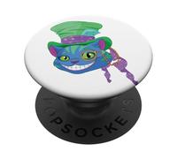 Cheshire Cat Grinning in Mad Hatter Cylinder and Monocle PopSockets Adhesive PopGrip