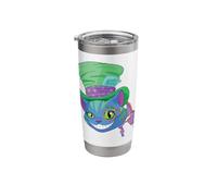 Cheshire Cat Grinning in Mad Hatter Cylinder and Monocle Stainless Steel Insulated Tumbler