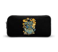 Cheshire Cat Sitting on A Teapot Large Capacity Pencil Cases with Zippered Portable Pen Pouch Makeup Bag Office Supplies