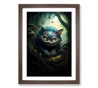 Cheshire Cat Symbolism Framed Print | A2 Walnut Framed Wall Art | Ready to Hang | Modern Animal Picture | Living Room Bedroom Lounge Office