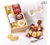 Cheshire Cheese Company | Duo of Cheese and White Wine Gift Set - The Cosy Night In | 2 Cheeses, Biscuits & White Wine Gift Set in Presentation Box | Luxury Food Hamper for any occasion