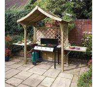Cheshire Pressure Treated Arbour with Side Shelves & Open Lattice in Light Oak Cheshire Light Oak