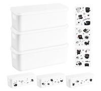 Chesomn 3 Pcs Plastic Storage Box with Lid, Narrow Storage Baskets with 3 Cat Stickers, Bathroom Storage Boxes Stackable Kitchen Cupboard Organiser for Kitchen, Office, Bathroom (28×10×9.5cm)