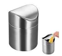 Chesomn Desktop Bin with Lid, 2L Small Bathroom Bin, Mini Desktop Trash Can Stainless Steel Waste Table Bin Removable Cosmetic Bins for Home, Office, Vanity Tabletop, Bedroom (Silver, 12×12×16cm)