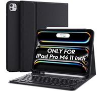 CHESONA for iPad Pro 11 Inch (M4) 2024 Case with Keyboard, Magnetic Detachable Keyboard, Precise Cutouts Case with Pencil Holder, Rechargeable Wireless Folio Keyboard Case for iPad Pro 11'', Black