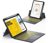 CHESONA Rugged for iPad Pro 11 (M4) 2024 Case with Keyboard, Magnetic Detachable Case & 7-Color Backlit, Smart Trackpad, 15°-180° Adjustable Stand, Portrait/Landscape, Gray