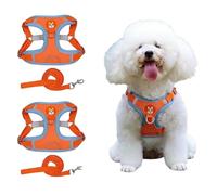 Chesoon 2PCS Dog Harness Set Adventure Gear High Visibility Soft Vest Adjustable Fit Reflective Night Safety L 15.2-22lb / 6.99-9.98kg Orange