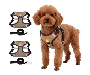 Chesoon 2PCS Vest Harness Breathable Mesh Adjustable Fit Reflective Night Safety S 4.4-6.6lb / 2.0-3.0kg Brown