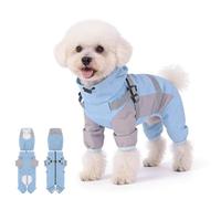 Chesoon 4-Legs Dog Raincoat Windproof Breathable Mesh Lining Jacket with Harness for Medium Dogs Summer for Corgi Shiba Blue M