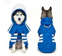 Chesoon Adjustable Dog Rain Poncho Full Coverage with Leash Hole & Pocket PU Coated Waterproof PVC Brim Non-Blocking View Navy Size L
