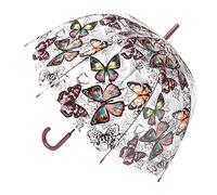 Chesoon Clear Dome Stick Umbrella Auto Open Transparent Bubble Surface for Women Girls with J Hook Handle Windproof Rainproof Butterfly Umbrella,Brown