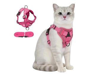 Chesoon Dog Cat Harness Leash Escape Proof Flexible Mesh Reflective Night Vision Outdoor Training Fat Cat L Rose 11-16.5lb / 5-7.5kg