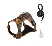 Chesoon Dog Harness Durable Padded Breathable Fabric with Lead LED Light Adjustable Vest Secure Fit for 49.6-99.2lb / 22.5-45.0kg Brown XL