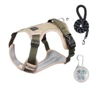 Chesoon Dog Harness No Pull Adjustable Mesh Heavy Duty Tactical Vest Adjustable Reflective Control Large Size 30.8-49.6lb / 14.0-22.50kg Khaki