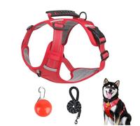 Chesoon Dog Harness Set Escape Proof Adjustable No-Pull Vest Lead Push Button LED Light Reflective 11-16.5lb / 7.5-14kg Red M