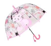 Chesoon Kids Dome Umbrella for Girls Auto Opened Transparent Bubble Umbrella with Cute Cat Patterns and Easy Grip Handle,Pink