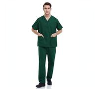 Chesoon Men's Breathable Green Cotton Medical Uniform Moisture-Wicking Design Drawstring Waist for Surgeons Nurses Size L