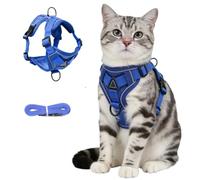 Chesoon Pet Harness Leash Set Anti Escape Breathable Mesh Night Walking Vest Reflective Stripe Fat Cat Puppy XL Navy 16.5-22lb / 7.48-9.98kg