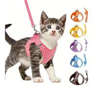 Chesoon Soft Dog Harness with Leash Summer Light Plaid Vest No Pull Step in Reflective Strips for Extra Large Pets Pink XS