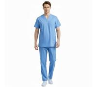Chesoon Summer Cotton Medical Scrubs Blue Durable Tight-Knit Fabric Wrinkle Resistant for Surgeons Male Nurses Size 2XL