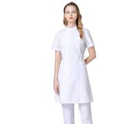 Chesoon Summer Women Nurse Uniform Short Sleeve Opaque Polycotton Blend Anti Shrink Wrinkle Free Lab Coat for Surgery Dental Clinic White Size L