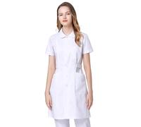Chesoon Summer Women Nurse Uniform Short Sleeve Set Opaque Polycotton Blend Anti Shrink Wrinkle Free Lab Coat for Surgery Dental Clinic White Size L