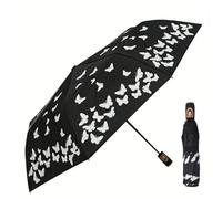 Chesoon Umbrella Colorful Butterfly Design Semi Automatic Opening Water Resistant Fabric Suitable for 2-3 People Black