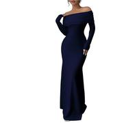 Chesoon Women's Dress with Off-the-Shoulder Gathered-Waist Bodycon Elegant Long Evening Gown Blue
