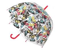 Chesoon Women's Elegant Travel Rain Umbrella with Windproof Transparent Dome Easy Grip Handle Auto Open Clear Bubble Umbrella for Girls,Red