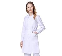 Chesoon Women's Summer Nurse Uniform Long Sleeve Opaque Poly Cotton Scrubs for Surgery Clinic Lab Anti-Shrink Lightweight Breathable White M