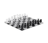 Chess and Checkers Set - Chess Board and Pieces Included - Black and White - Acrylic Crystal Screen Printed - 30 x 30 cm - Gift Idea - Made in Italy