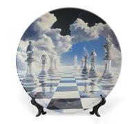 Chess Art Bone China Decorative Plate Chinese Style Ceramic Dish with Stand Memorial Gifts for Home Office