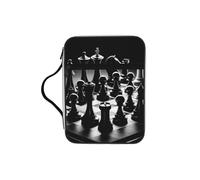 Chess-Battle Bible Cover Case with Handle, Water-Resistant Oxford Fabric Bible Bag Organizer with Zipper Pockets for Church