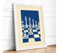 Chess Beneath Stars Vintage Framed Wall Art Print A1 (84.1×59.4cm) White, Wall Decor for Living Room, Bedroom, Office & Home, Ready to Hang, Art Gift