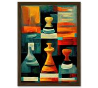 Chess Board And Pieces Modern Abstract Oil Artwork Framed Wall Art Print A4 Artery8 Brown One Size