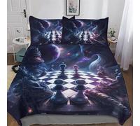 Chess Board Duvet Cover Sets, Bedding Bed for Adults Teenager Kids, Quilt Covers with Pillowcase Easy Care And Super Soft Poly Cotton Comforter Cover 2 Pieces Set Single (135x200cm)
