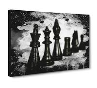 Chess Board Game Pieces No.1 Modern CB Canvas Print | Gallery Wrapped 30mm Frame Wall Art | 24x16 inches | Ready to Hang | Modern Picture | Living Room Bedroom Lounge Office
