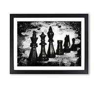 Chess Board Game Pieces No.1 Modern CB Framed Wall Art Print, Ready to Hang Picture for Living Room Bedroom Home Office Décor, Black A2 (64 x 46 cm)