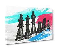 Chess Board Game Pieces No.1 V2 Canvas Print | Gallery Wrapped 30mm Frame Wall Art | 24x16 inches | Ready to Hang | Modern Picture | Living Room Bedroom Lounge Office