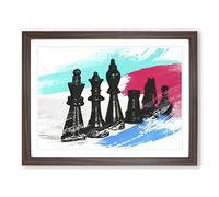 Chess Board Game Pieces No.1 V2 Modern Framed Print | A4 Walnut Framed Wall Art | Ready to Hang | Modern Video Game Picture | Living Room Bedroom Lounge Office