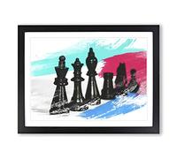 Chess Board Game Pieces No.1 V2 Modern Framed Wall Art Print, Ready to Hang Picture for Living Room Bedroom Home Office Décor, Black A4 (34 x 25 cm)