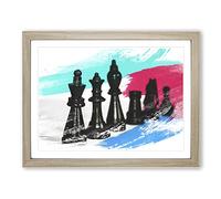 Chess Board Game Pieces No.1 V2 Modern Framed Wall Art Print, Ready to Hang Picture for Living Room Bedroom Home Office Décor, Oak A2 (64 x 46 cm)