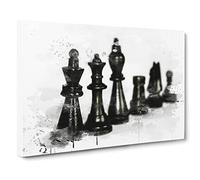 Chess Board Game Pieces No.1 V3 Modern Canvas Wall Art Print Ready to Hang, Framed Picture for Living Room Bedroom Home Office Décor, 24x16 Inch (60x40 cm)