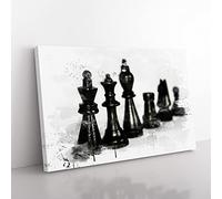 Chess Board Game Pieces No.1 V3 Modern Canvas Wall Art Print Ready to Hang, Framed Picture for Living Room Bedroom Home Office Décor, 50x35 cm (20x14 Inch)