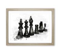 Chess Board Game Pieces No.1 V3 Modern Framed Wall Art Print, Ready to Hang Picture for Living Room Bedroom Home Office Décor, Oak A3 (46 x 34 cm)