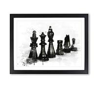 Chess Board Game Pieces No.1 V3 Modern Framed Wall Art Print, Ready to Hang Picture for Living Room Bedroom Home Office Décor, Black A2 (64 x 46 cm)